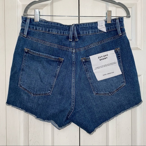 Good American Cutoff Fold Over High Waist Denim Shorts NWT - Picture 7 of 13